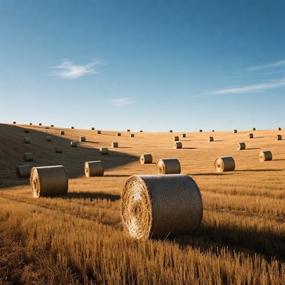 Hay bales in golden field