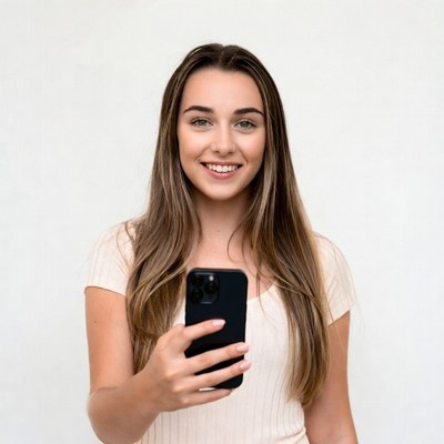 Young woman holding smartphone
