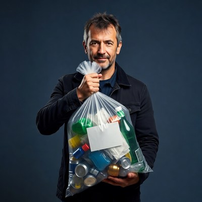 Man holding bag of recyclables