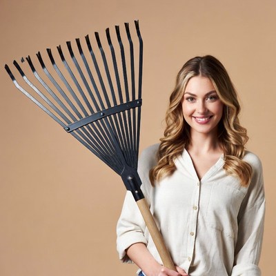Woman holding garden rake