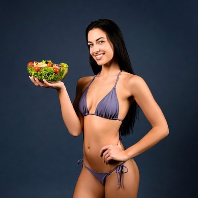 Woman holding salad bowl