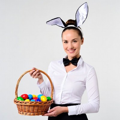 Woman holding Easter basket with eggs