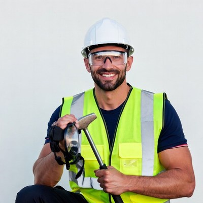 Construction worker holding sledgehammer