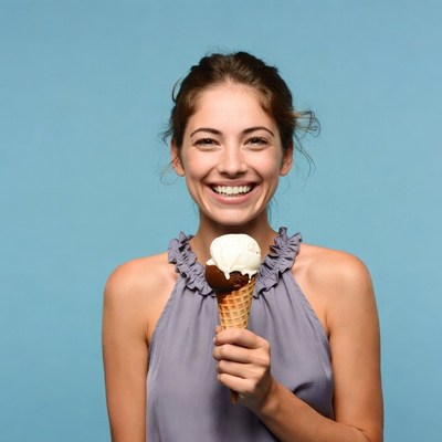 Woman holding vanilla ice cream cone
