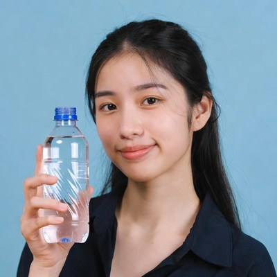 Asian girl holding water bottle