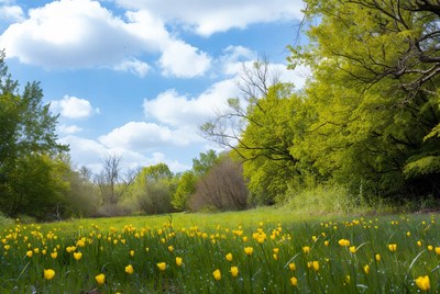 Yellow Flowers in Green Meadow
