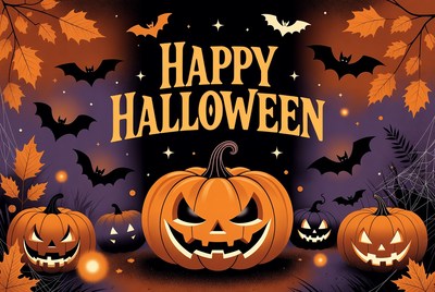 Happy Halloween Pumpkins and Bats