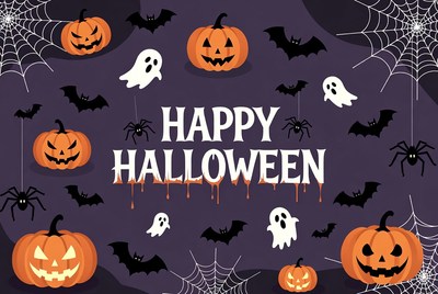 Happy Halloween with Pumpkins and Ghosts