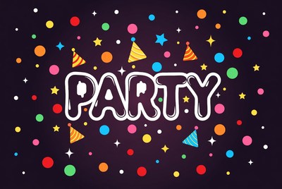 Colorful Party Text with Confetti