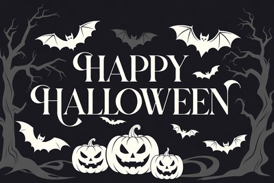 Happy Halloween with Bats Pumpkins