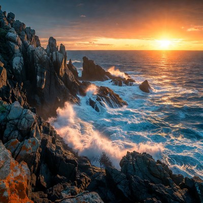 Sunset Over Rocky Ocean Coast