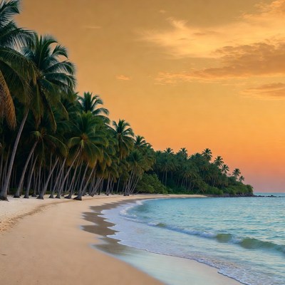 Tropical Beach Sunset with Palm Trees