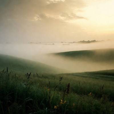 Foggy Hills at Sunrise