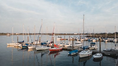 Sailboats Docked at Marina