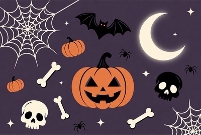 Halloween clipart with pumpkin and bat