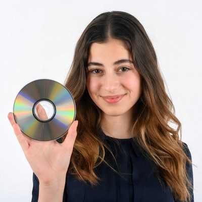 Girl holding CD disc
