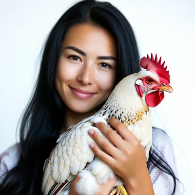 Asian woman holding white chicken
