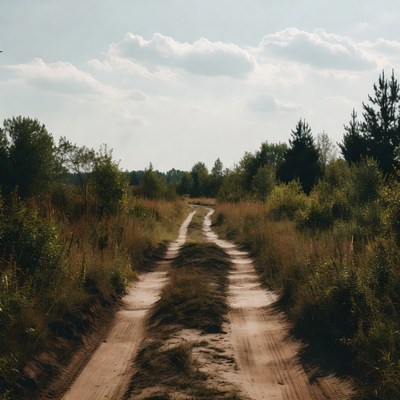Dirt Road Through Forest Grasses