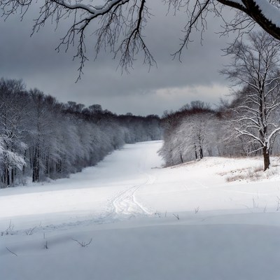 Snowy Path Through Winter Forest