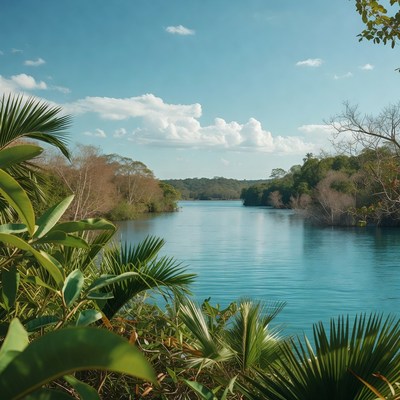 Turquoise River Framed by Tropical Palms