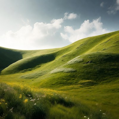 Rolling Green Hills with Wildflowers