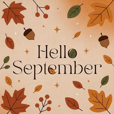 Hello September Autumn Leaves Illustration