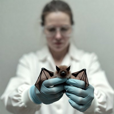 Woman holding bat in lab gloves