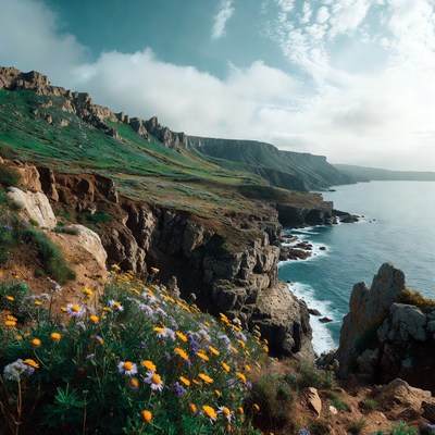 Cliffside Flowers Overlooking Ocean
