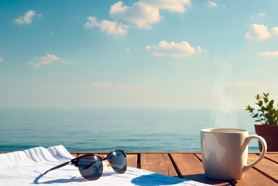 Coffee Cup Sunglasses Beach Towel