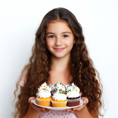 Girl holding cupcakes