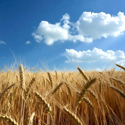 Golden Wheat Field Under Blue Sky