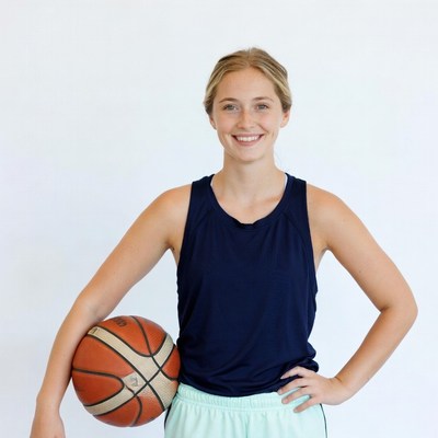 Smiling woman holding basketball