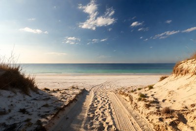Sandy path through dunes to ocean