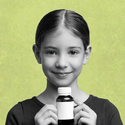 Girl holding medicine bottle