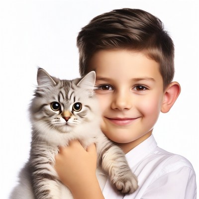 Boy holding cute kitten