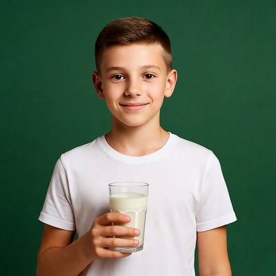 Boy holding glass of milk