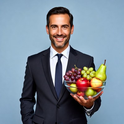 Man holding fruit bowl
