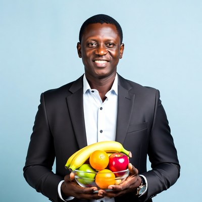 African man holding fruit bowl