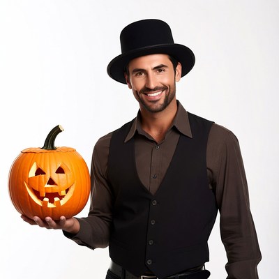Man holding jack-o-lantern pumpkin