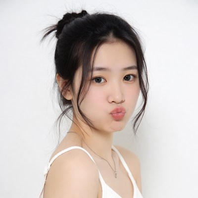 Asian woman making pout face