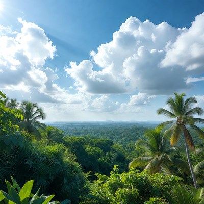 Tropical Jungle View Under Blue Sky
