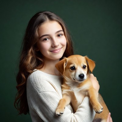 Girl holding cute puppy