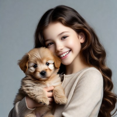 Girl holding cute puppy