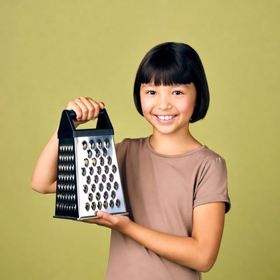 Asian girl holding cheese grater
