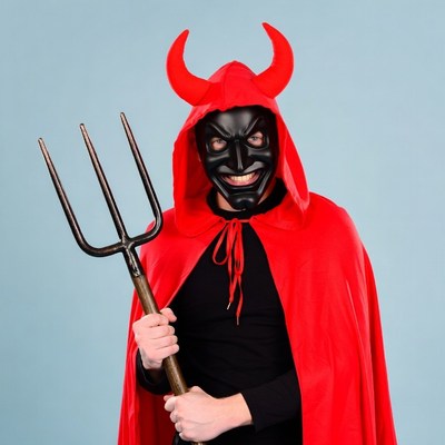 Man in devil costume with pitchfork