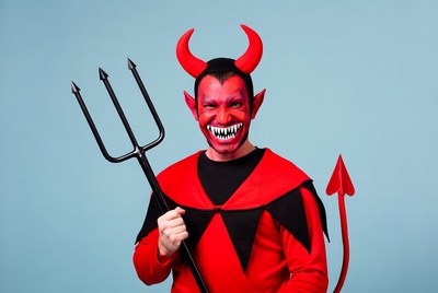 Man in devil costume with trident