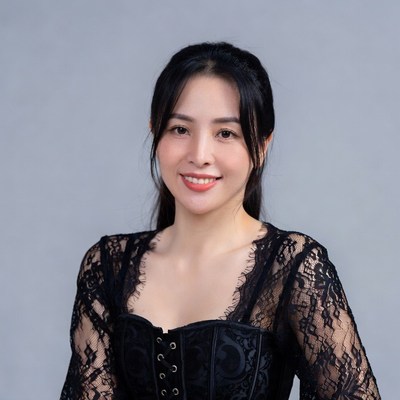 Asian woman in black lace corset