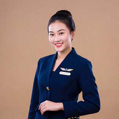 Asian woman in flight attendant uniform