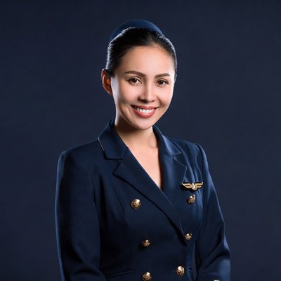 Asian flight attendant smiling