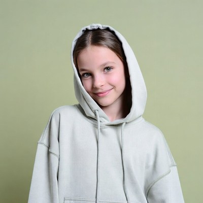 Girl smiling in gray hoodie